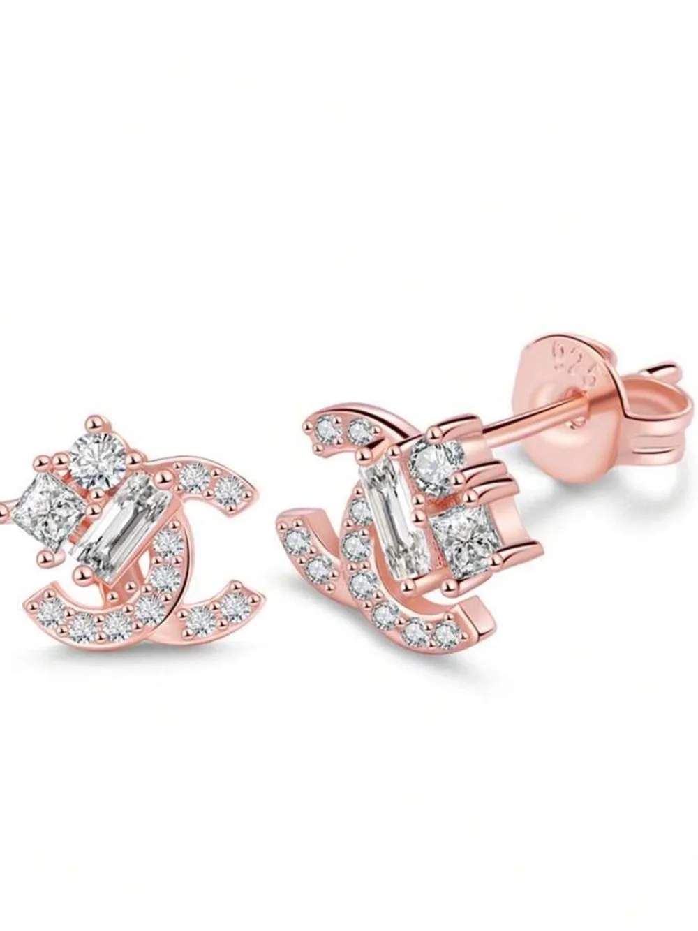New Rose Gold Crystal Interlocking Stud Earrings